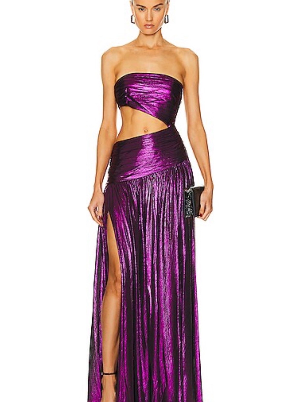 Retrofete Metallic Purple High-Slit Wrap Maxi Skirt 0
